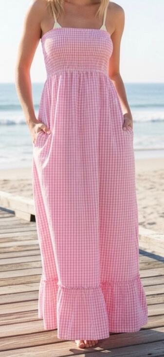 Raviya Other - Raviya Pink Gingham Strapless Cover Up Maxi Dress L NWT